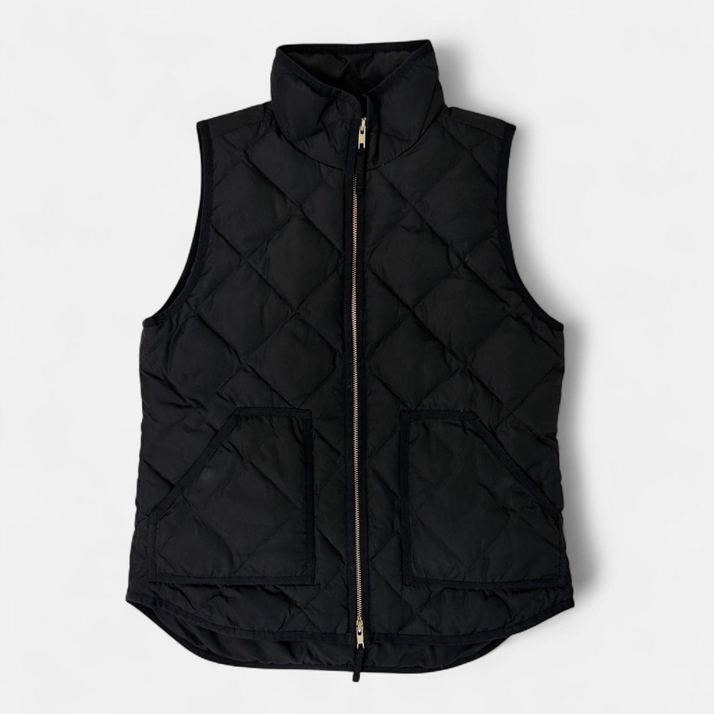 J.Crew Vest Black Quilted Puffer Preppy Casual Sleeveless 2 Way Zip Up Women's S